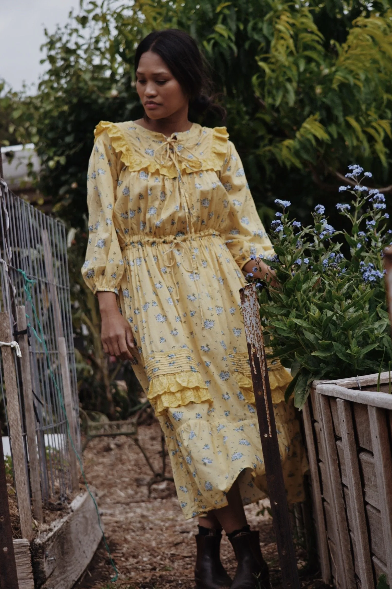 100% RECYCLED COTTON - ABERDEEN LEMON FLORAL DRESS