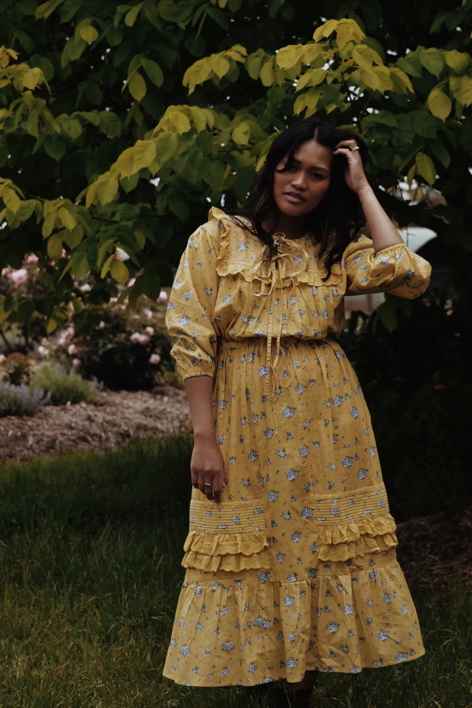 100% RECYCLED COTTON - ABERDEEN LEMON FLORAL DRESS