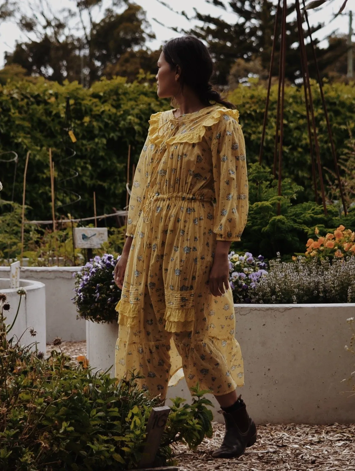 100% RECYCLED COTTON - ABERDEEN LEMON FLORAL DRESS