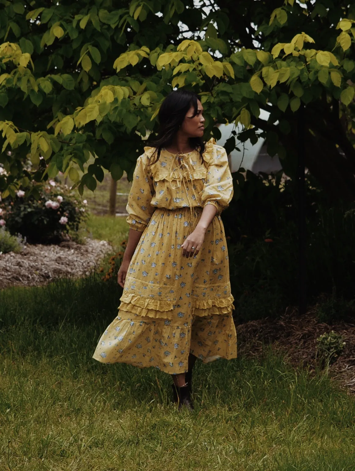 100% RECYCLED COTTON - ABERDEEN LEMON FLORAL DRESS