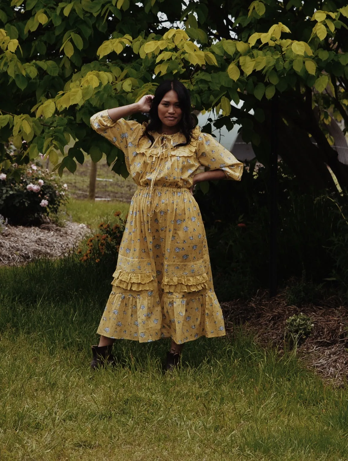 100% RECYCLED COTTON - ABERDEEN LEMON FLORAL DRESS