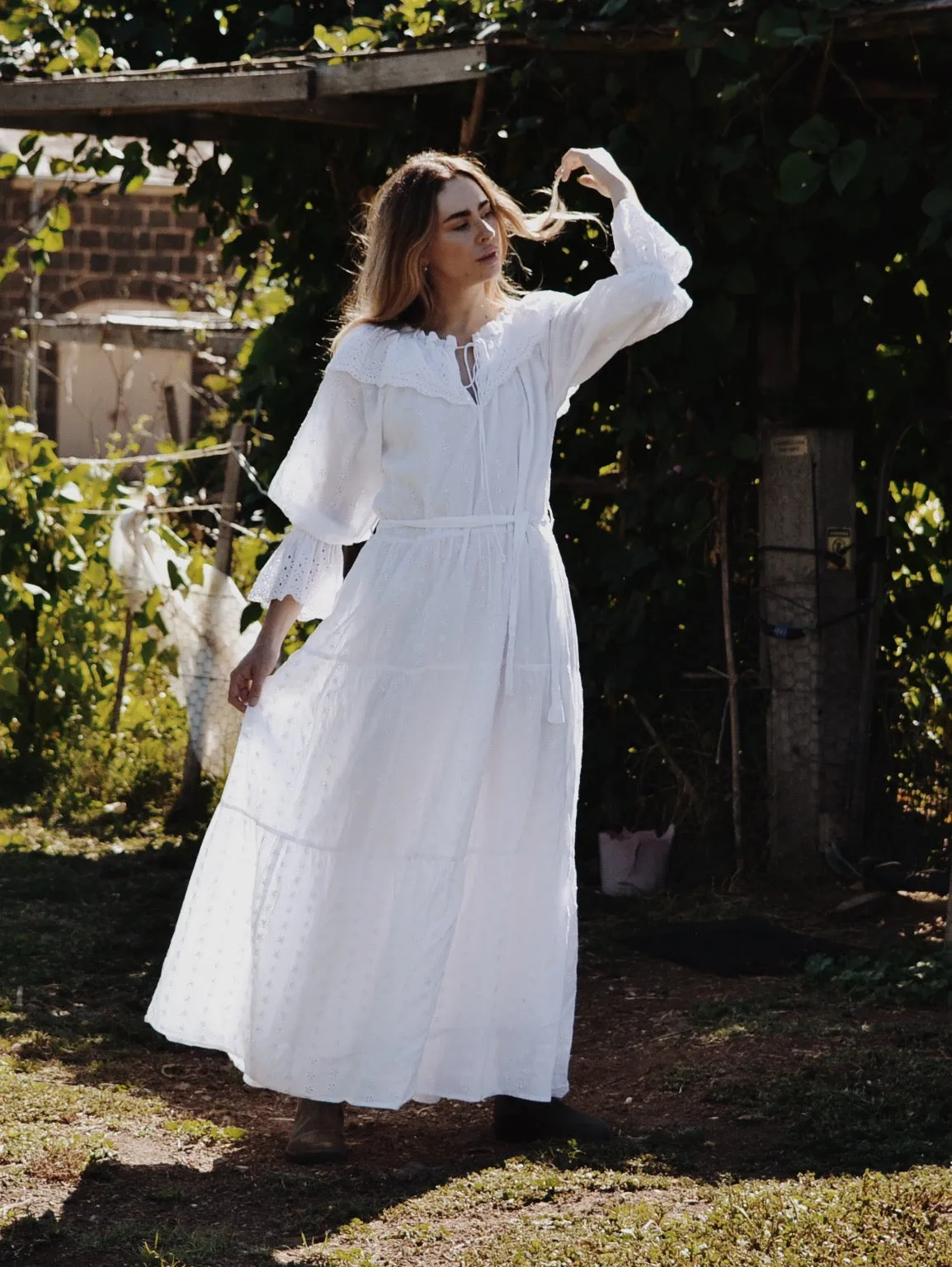 100% RECYCLED COTTON - MARIONETTE MAXI DRESS WHITE