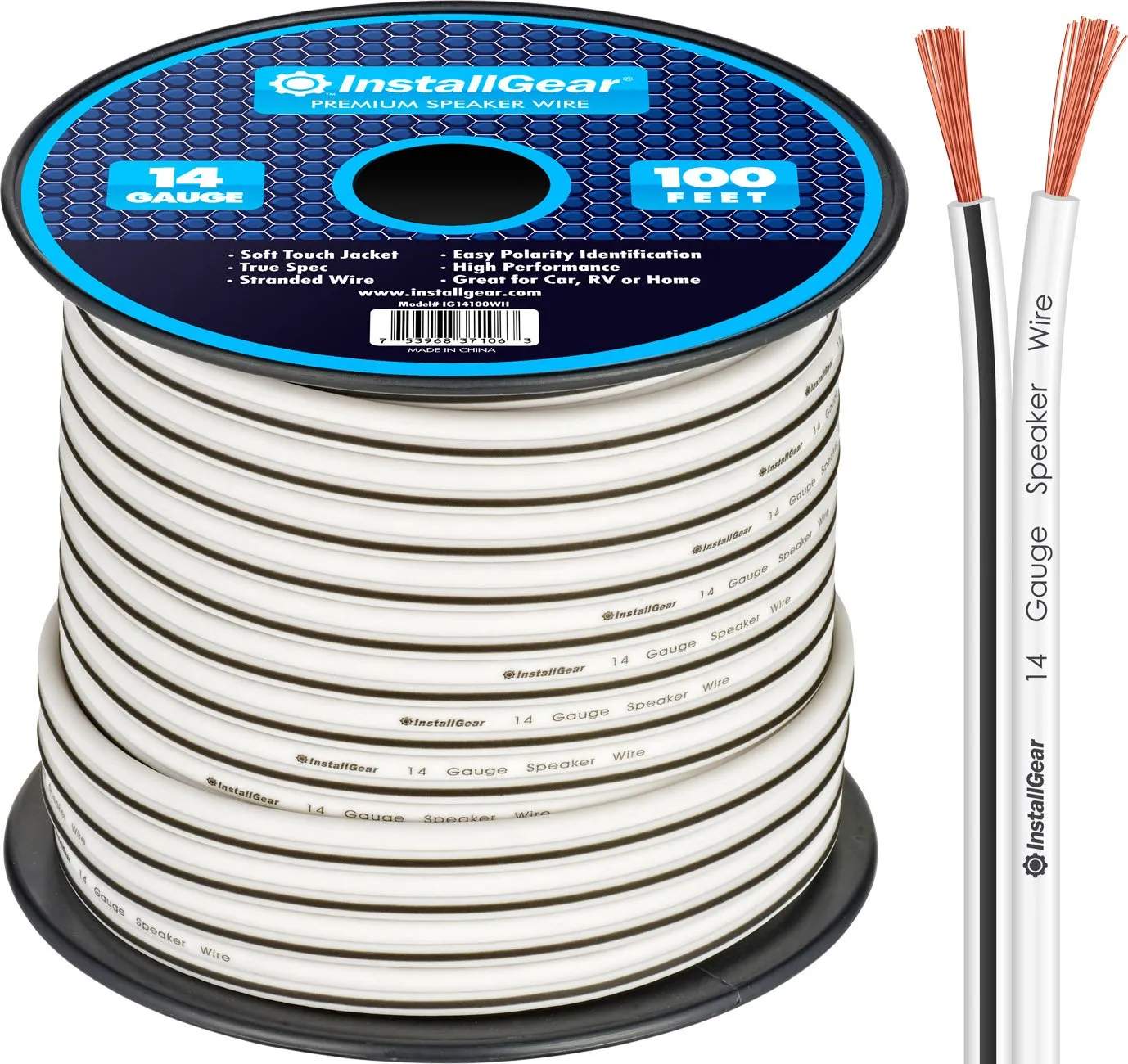 14 Gauge Awg Speaker Wire Cable (100ft - White)  White Speaker Cable