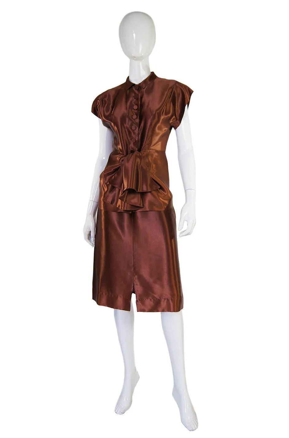 1940s Rare Liquid Silk Satin Copper Suit