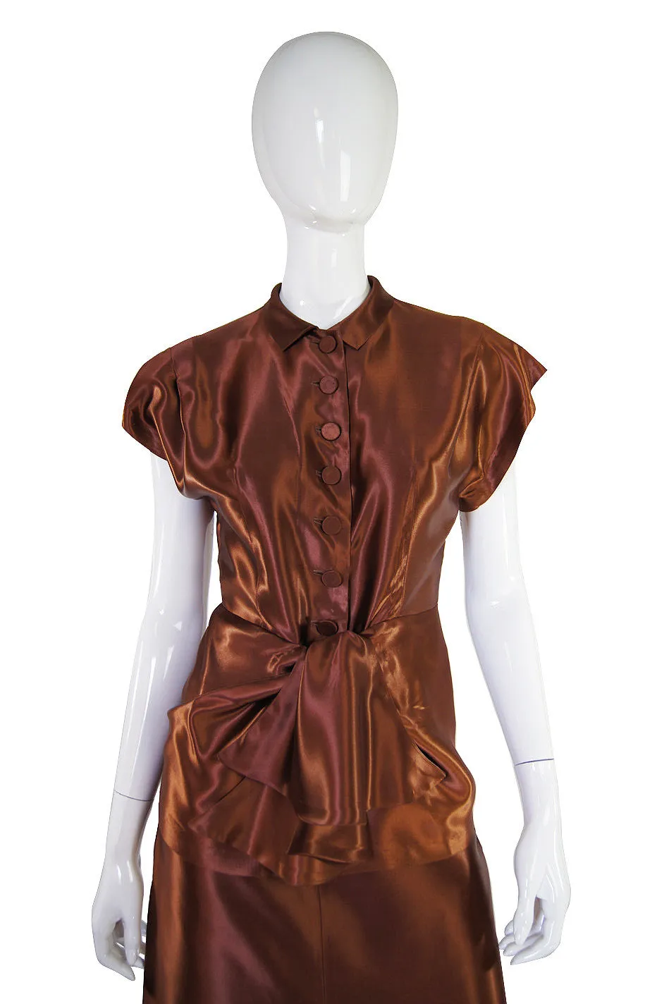 1940s Rare Liquid Silk Satin Copper Suit