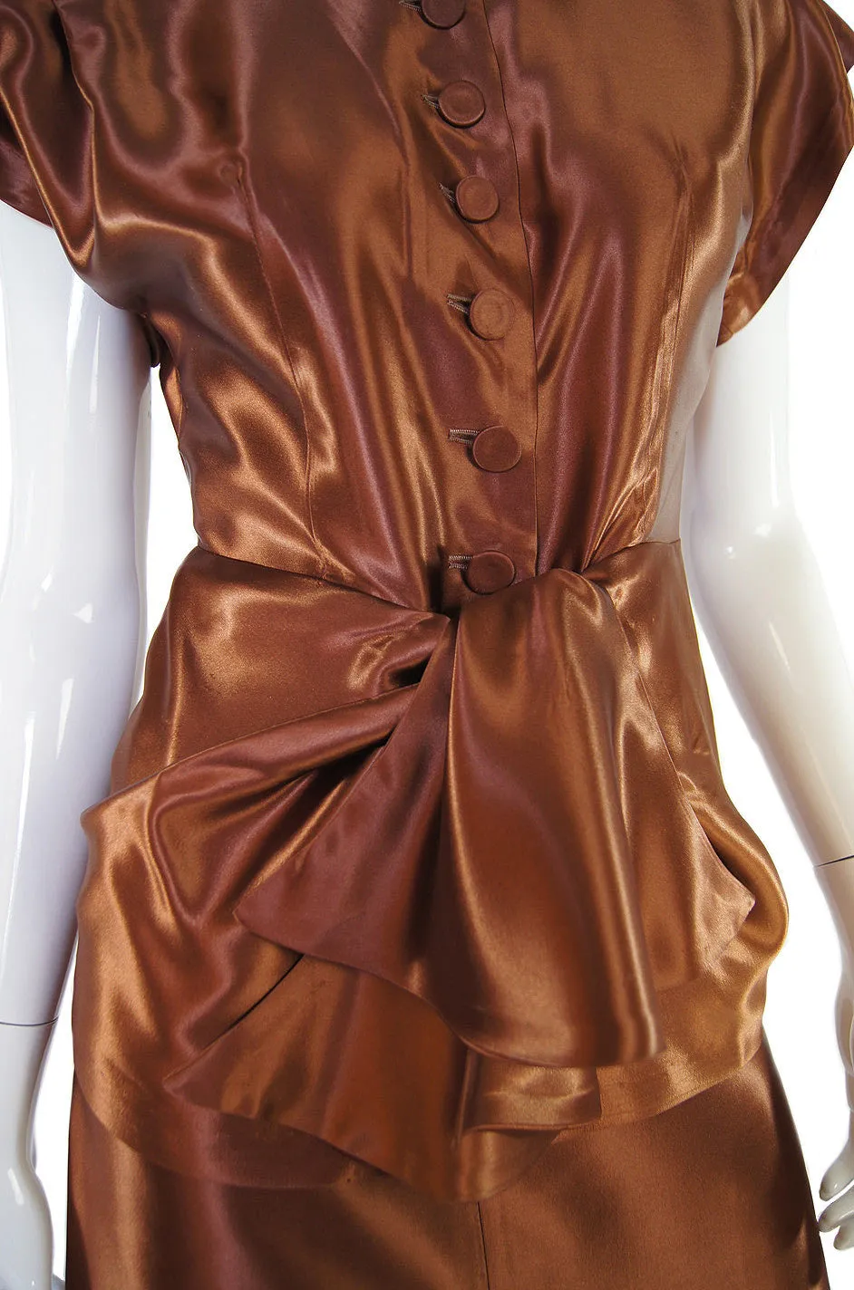 1940s Rare Liquid Silk Satin Copper Suit