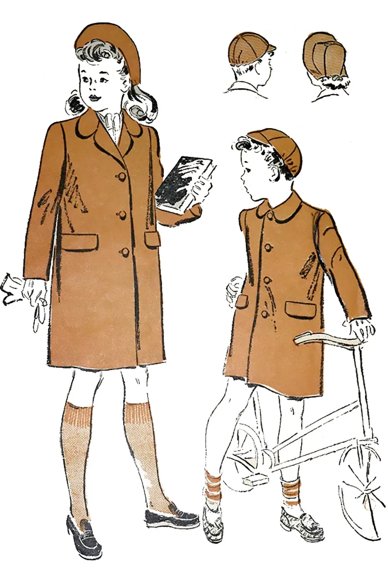 1943 Girl and Boys Coat & Hat Pattern Advance 3213