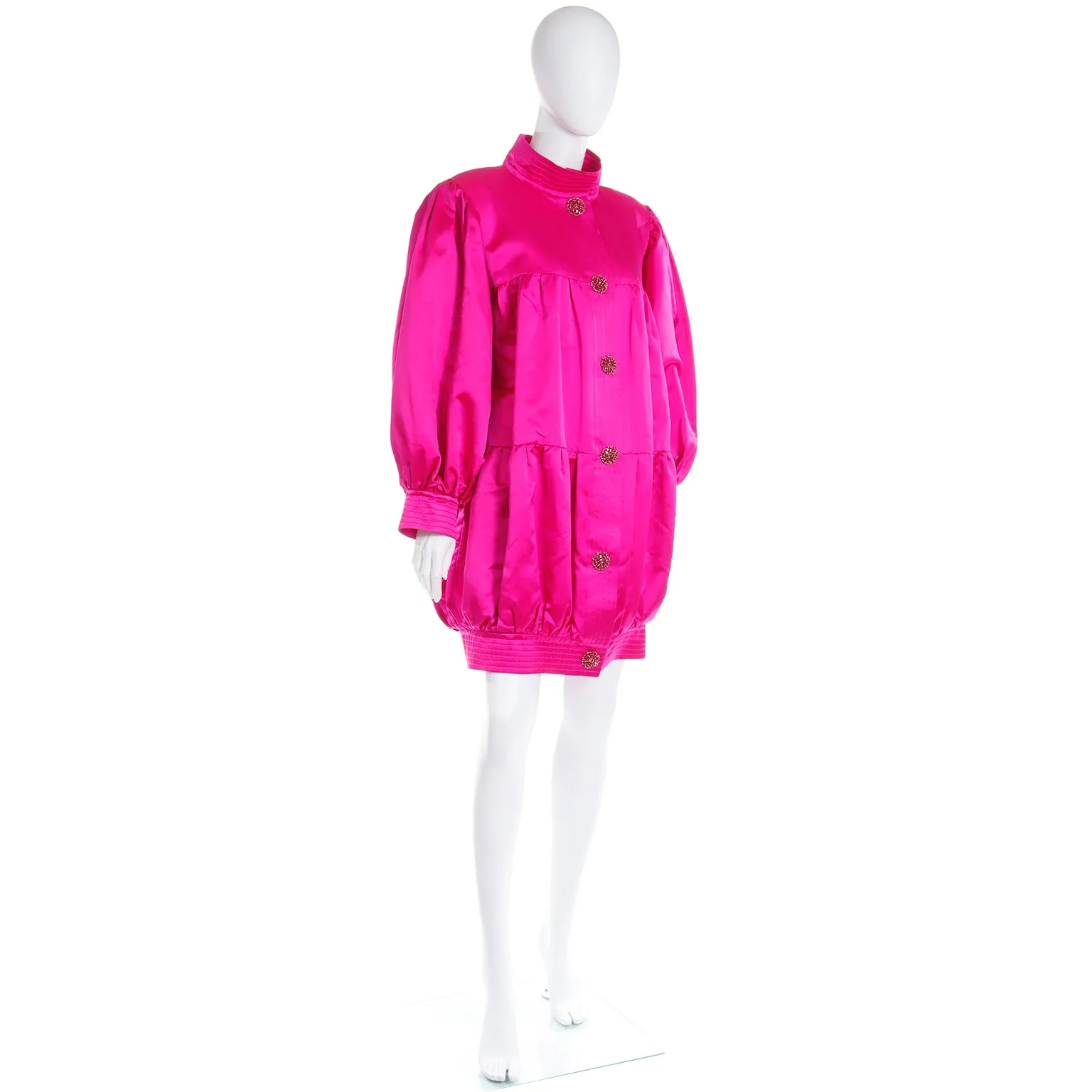 1980s Nina Ricci Paris Hot Pink Satin Oversized Jacket or Evening Dress