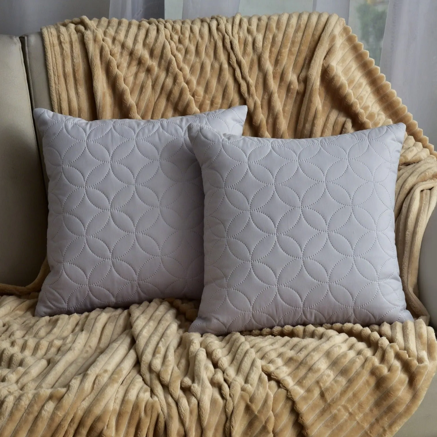 2 PCs Quilted Ultrasonic Cushions(5041)-Circles Silver