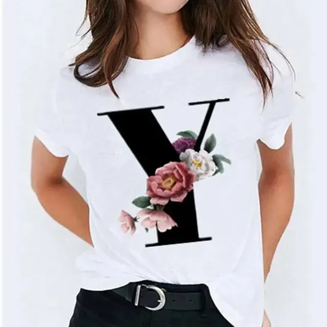 26 Letter Printed Women's T-shirts