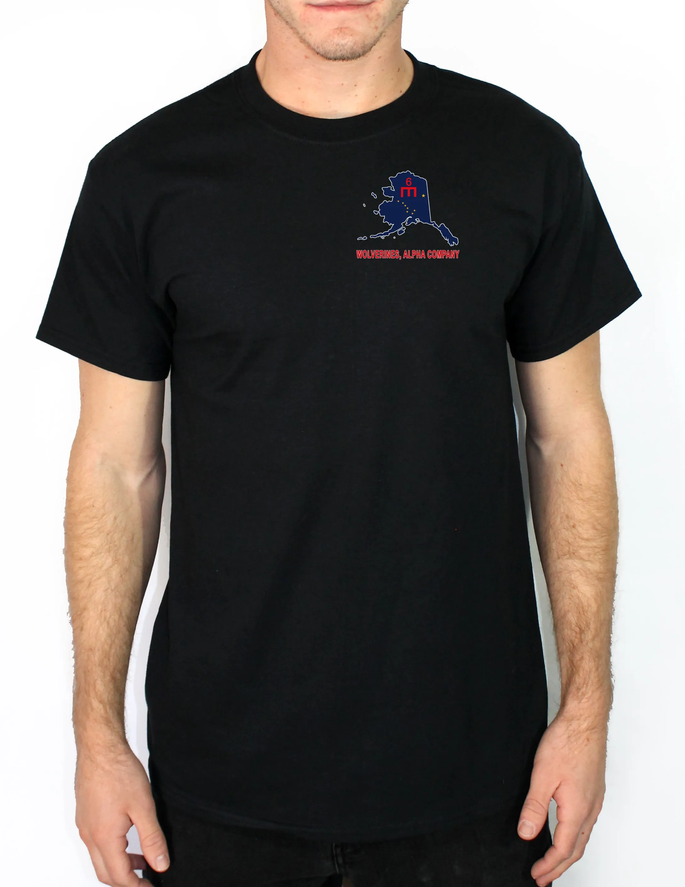 50-50 Blend Black Unisex PT Short Sleeve Shirt (Color Design). Approved for PT