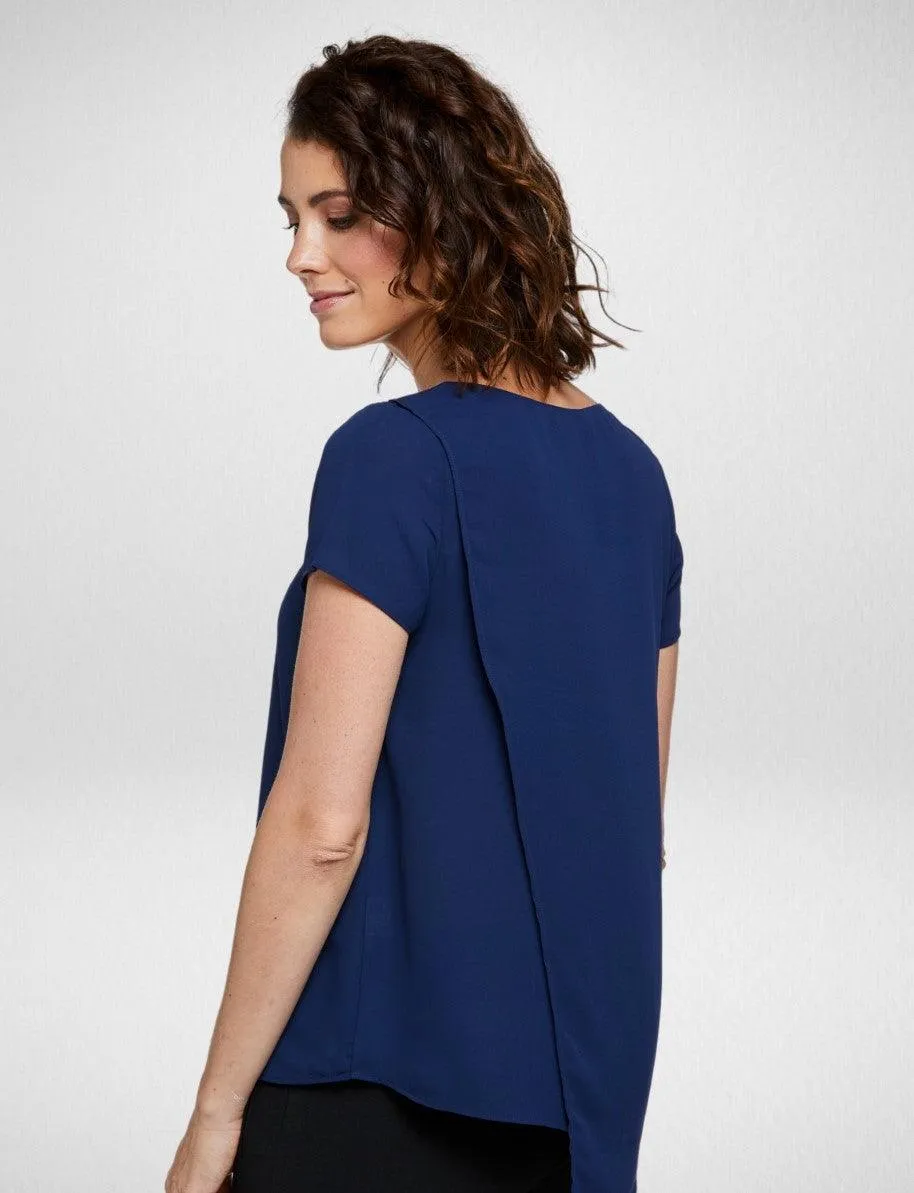 6051S81 Corporate Reflections Harmony Asymmetric Back Short Sleeve Blouse