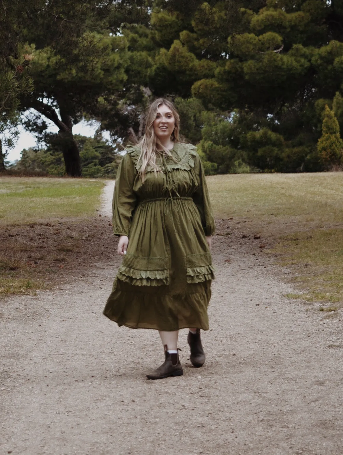 ABERDEEN MOSS GREEN COTTON LACE DRESS