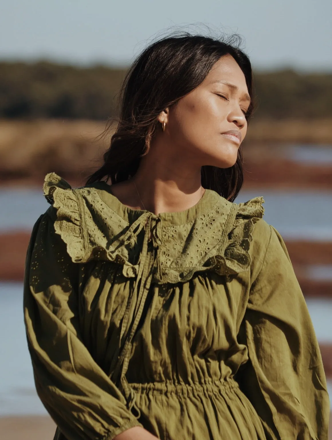 ABERDEEN MOSS GREEN COTTON LACE DRESS