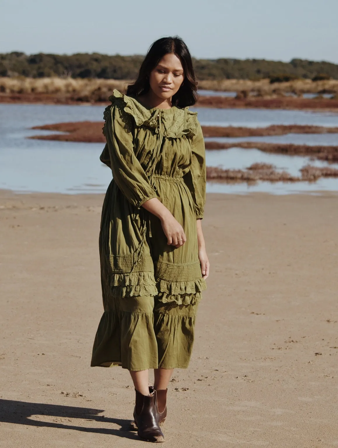 ABERDEEN MOSS GREEN COTTON LACE DRESS