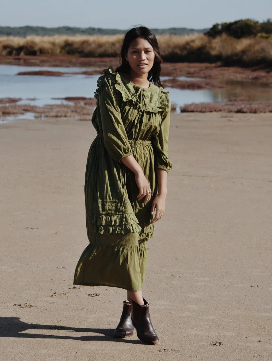 ABERDEEN MOSS GREEN COTTON LACE DRESS