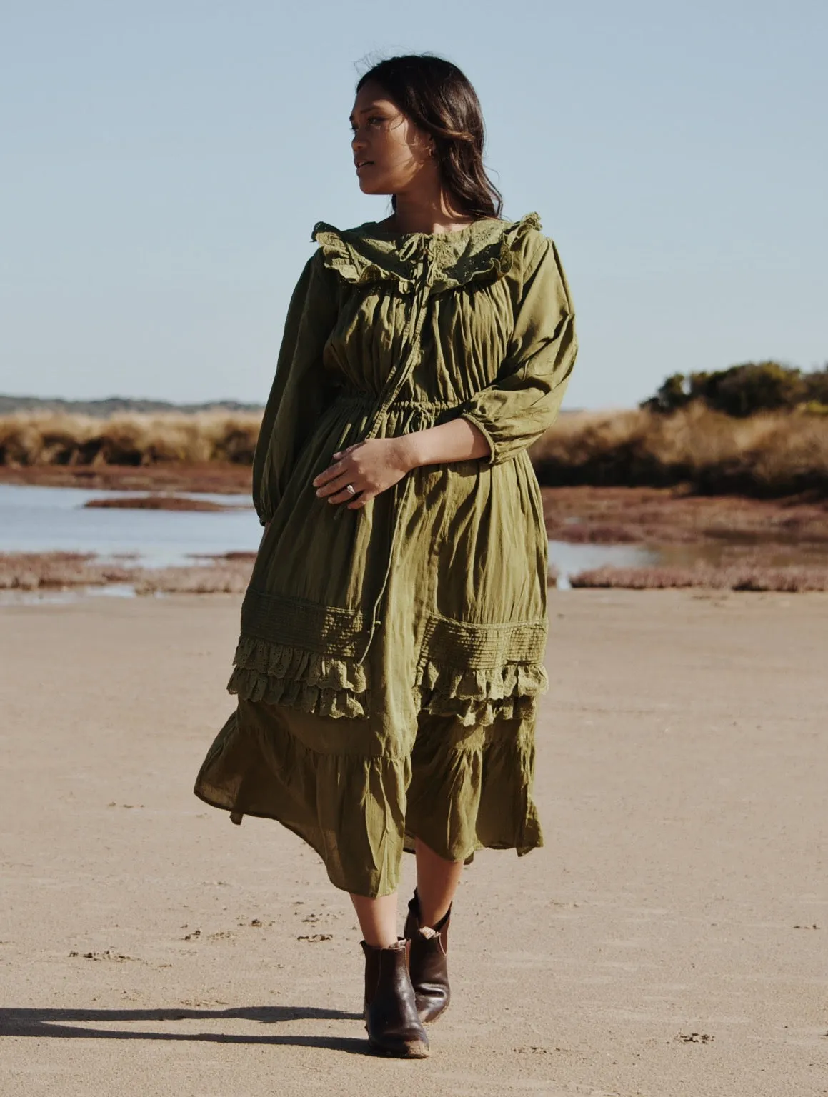 ABERDEEN MOSS GREEN COTTON LACE DRESS