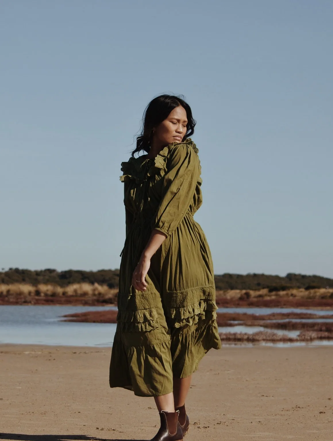 ABERDEEN MOSS GREEN COTTON LACE DRESS