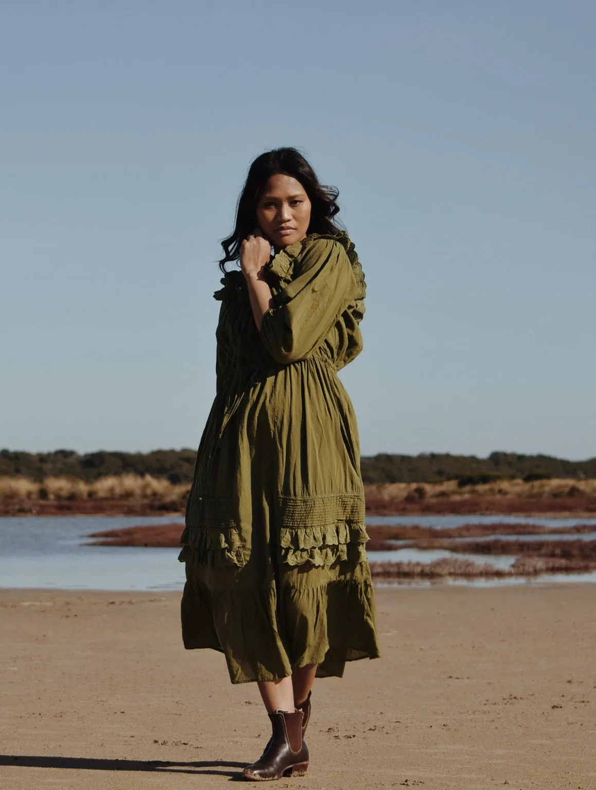 ABERDEEN MOSS GREEN COTTON LACE DRESS