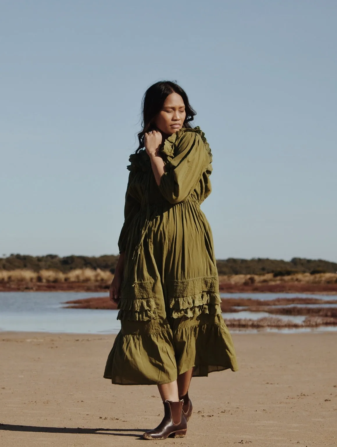 ABERDEEN MOSS GREEN COTTON LACE DRESS