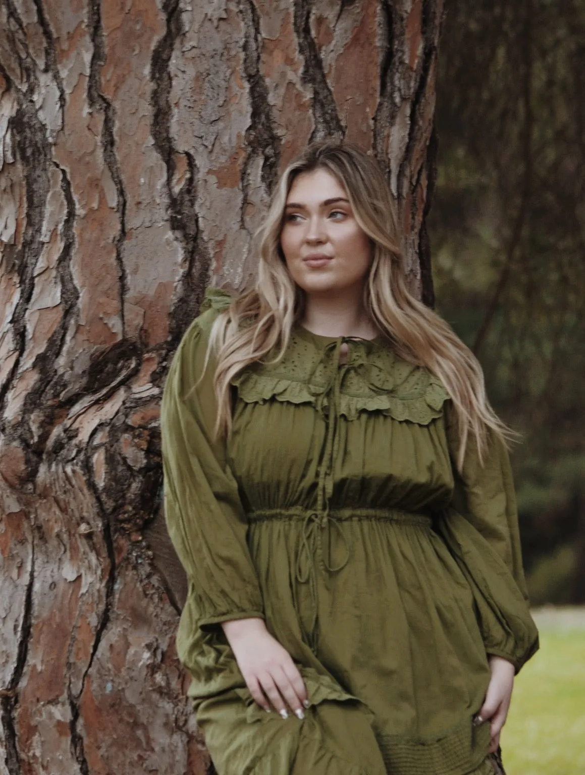 ABERDEEN MOSS GREEN COTTON LACE DRESS