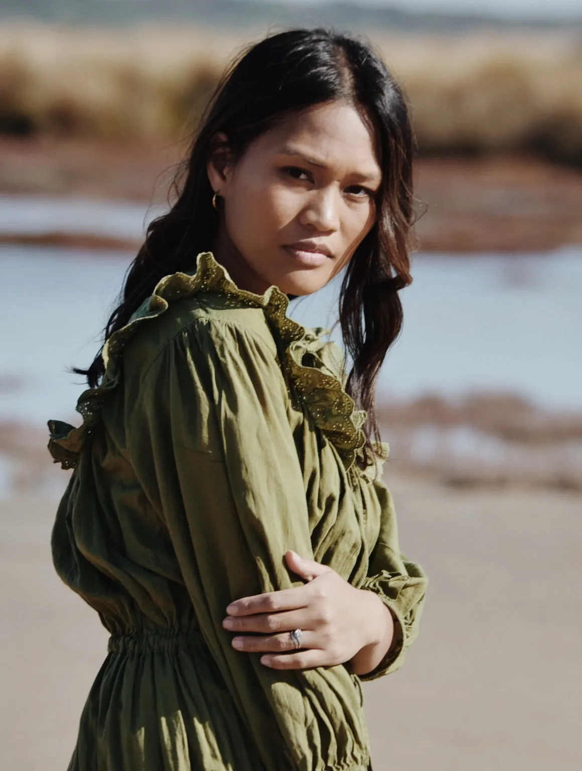 ABERDEEN MOSS GREEN COTTON LACE DRESS