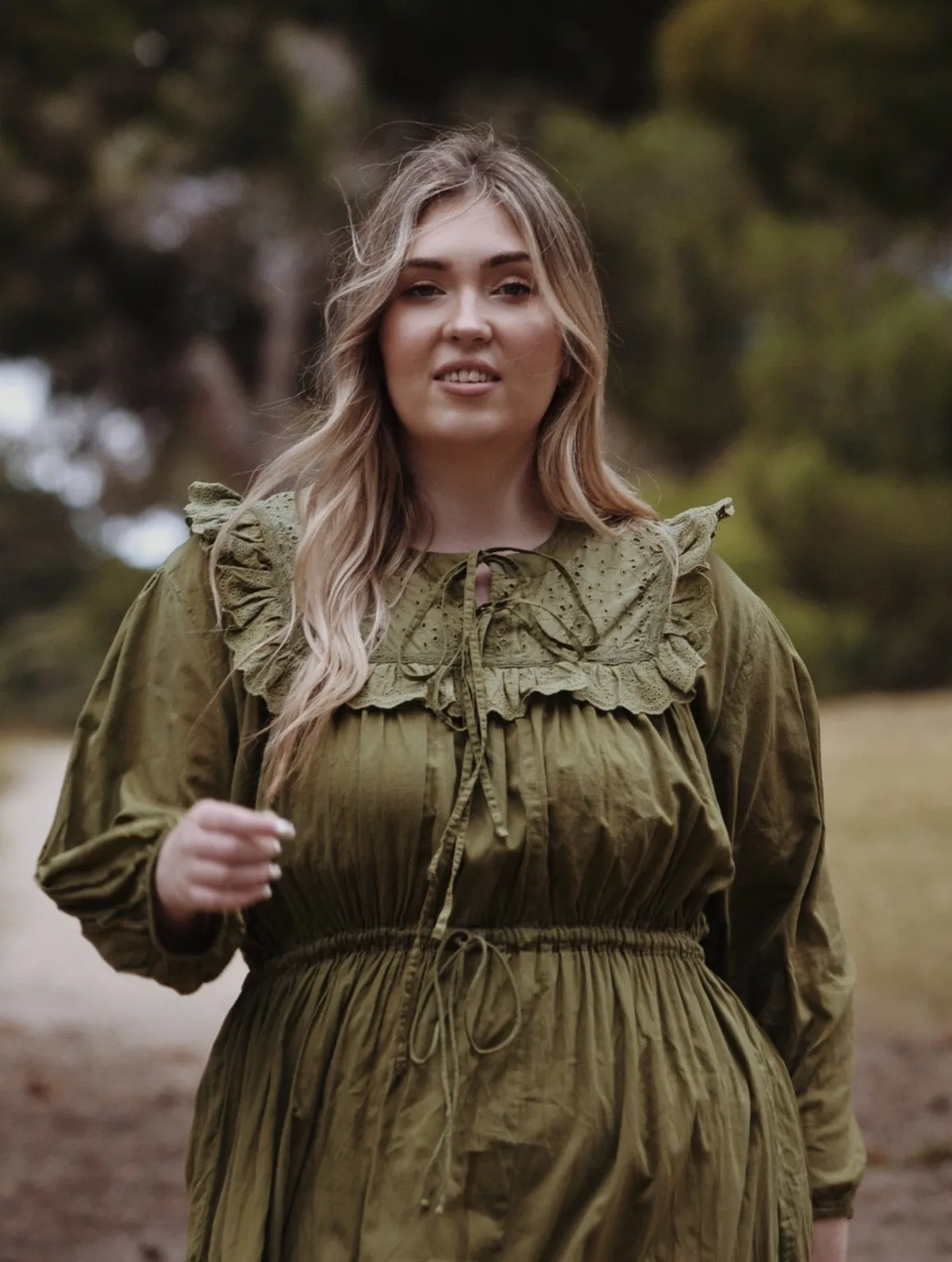 ABERDEEN MOSS GREEN COTTON LACE DRESS