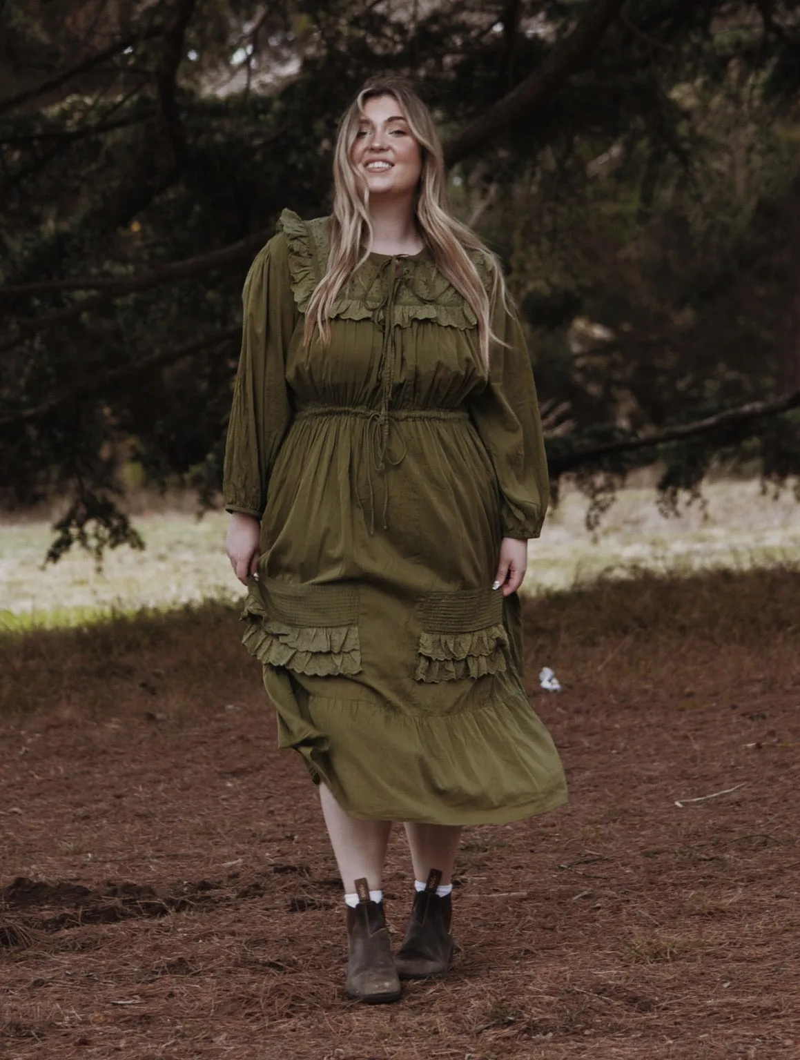 ABERDEEN MOSS GREEN COTTON LACE DRESS