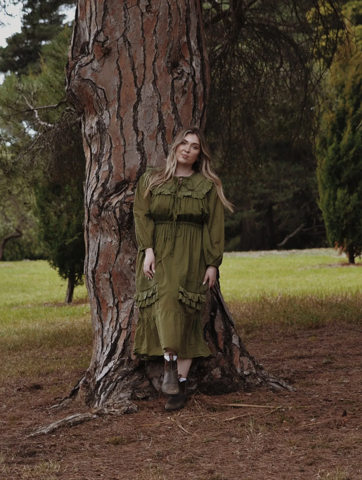 ABERDEEN MOSS GREEN COTTON LACE DRESS