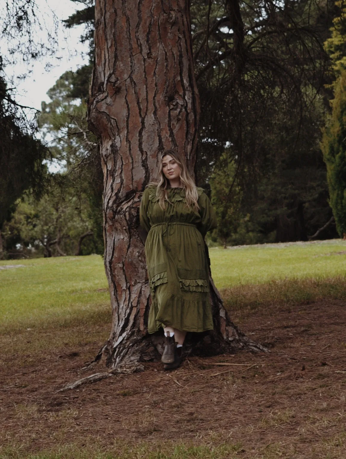 ABERDEEN MOSS GREEN COTTON LACE DRESS