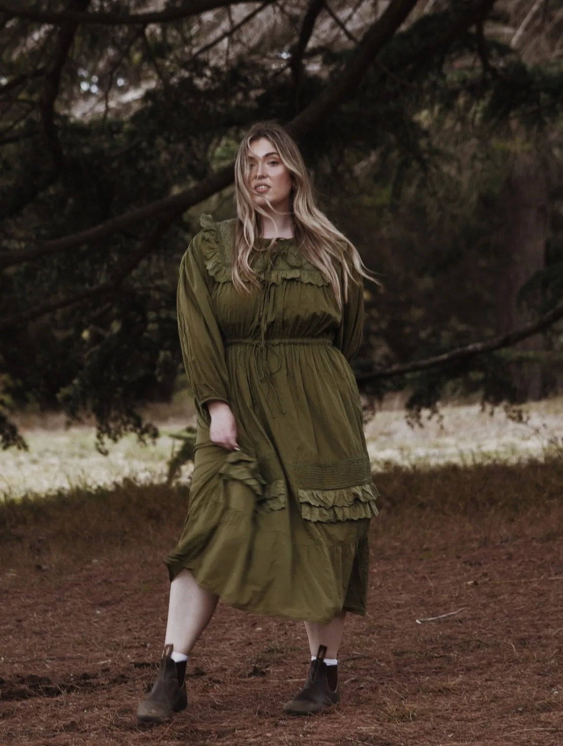 ABERDEEN MOSS GREEN COTTON LACE DRESS