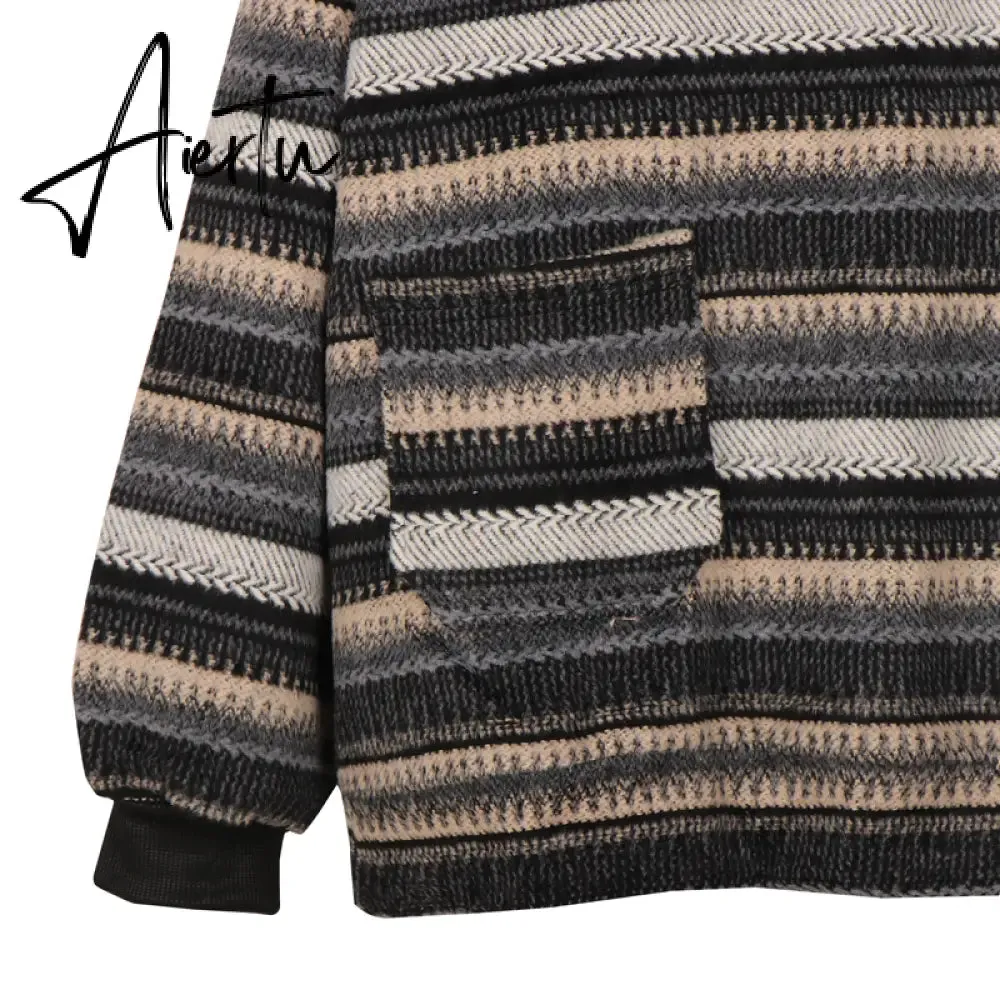 Aiertu  Autumn Pullover Women Vintage Striped Oversize Sweater Long Sleeve Knitted Tops Hip Hop  Streetwear Pullover Female