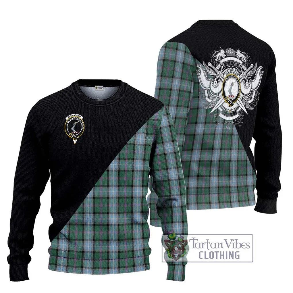 Alexander of Menstry Hunting Tartan Ugly Sweater with Family Crest and Military Logo Style