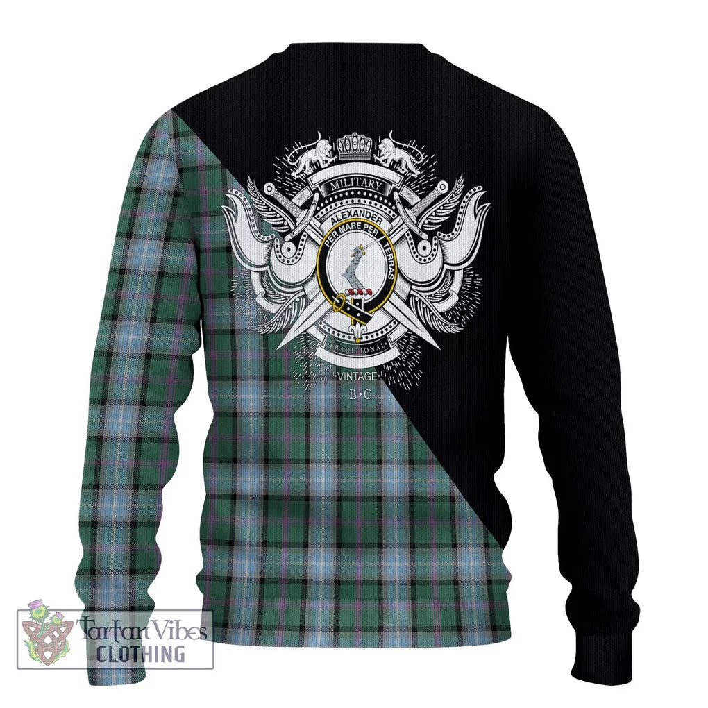 Alexander of Menstry Hunting Tartan Ugly Sweater with Family Crest and Military Logo Style