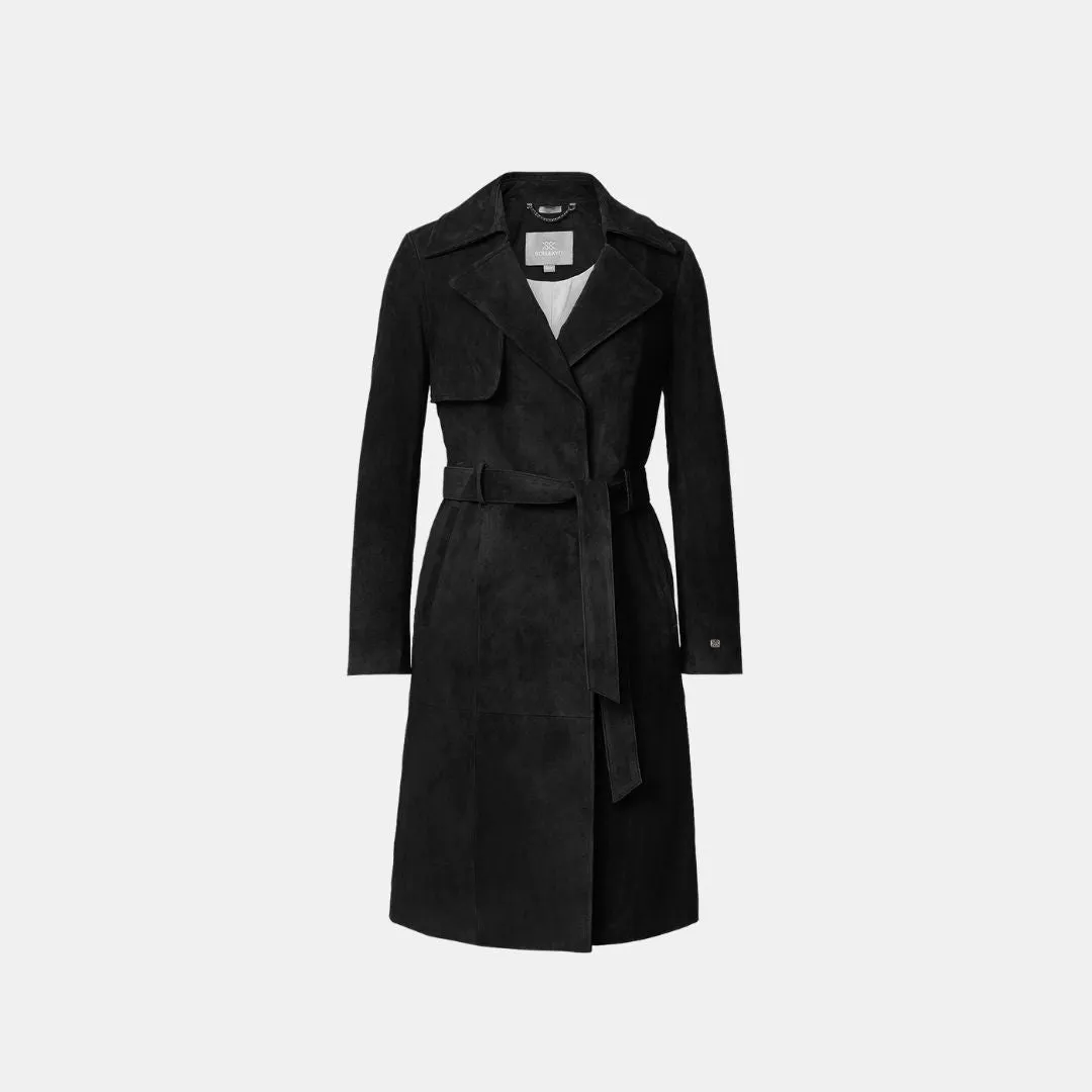 Alexis-N Slim-Fit Suede Trench Coat (Black)