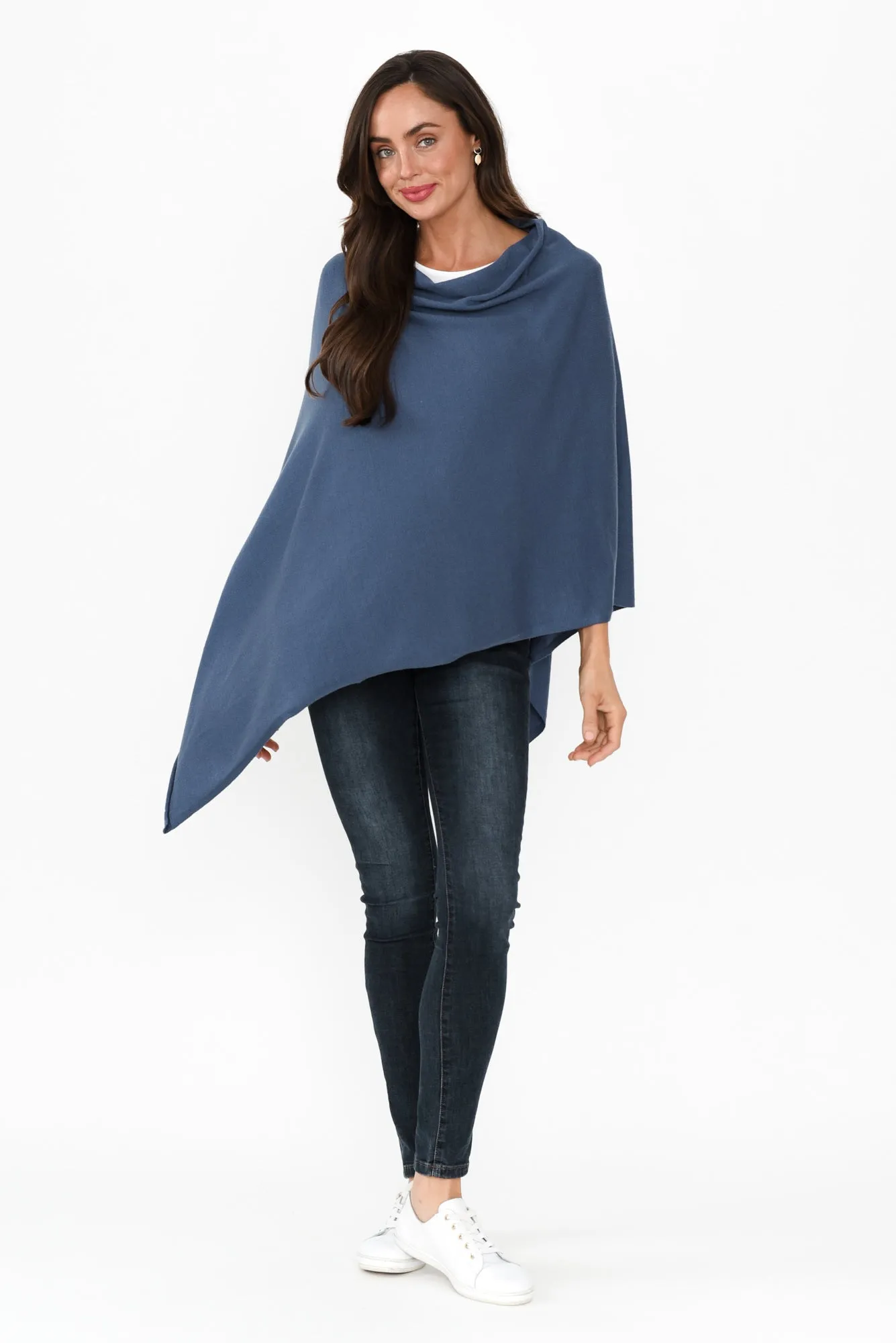 Amy Sea Blue Wool Blend Poncho