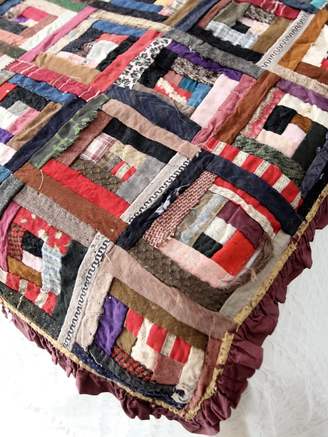 antique double side crazy patchwork quilt circa 1898