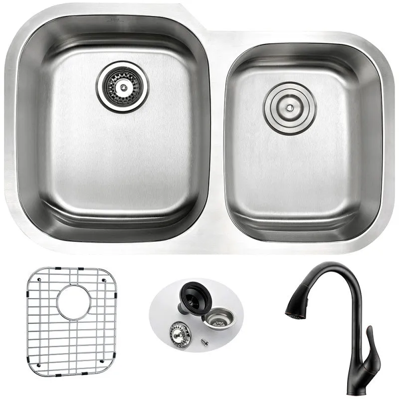 ANZZI MOORE Undermount 32 in. Double Bowl Kitchen Sink with Accent Faucet in Oil Rubbed Bronze