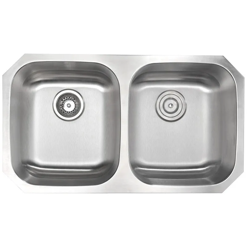 ANZZI MOORE Undermount 32 in. Double Bowl Kitchen Sink with Locke Faucet in Polished Chrome