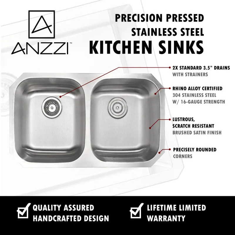 ANZZI MOORE Undermount 32 in. Double Bowl Kitchen Sink with Locke Faucet in Polished Chrome