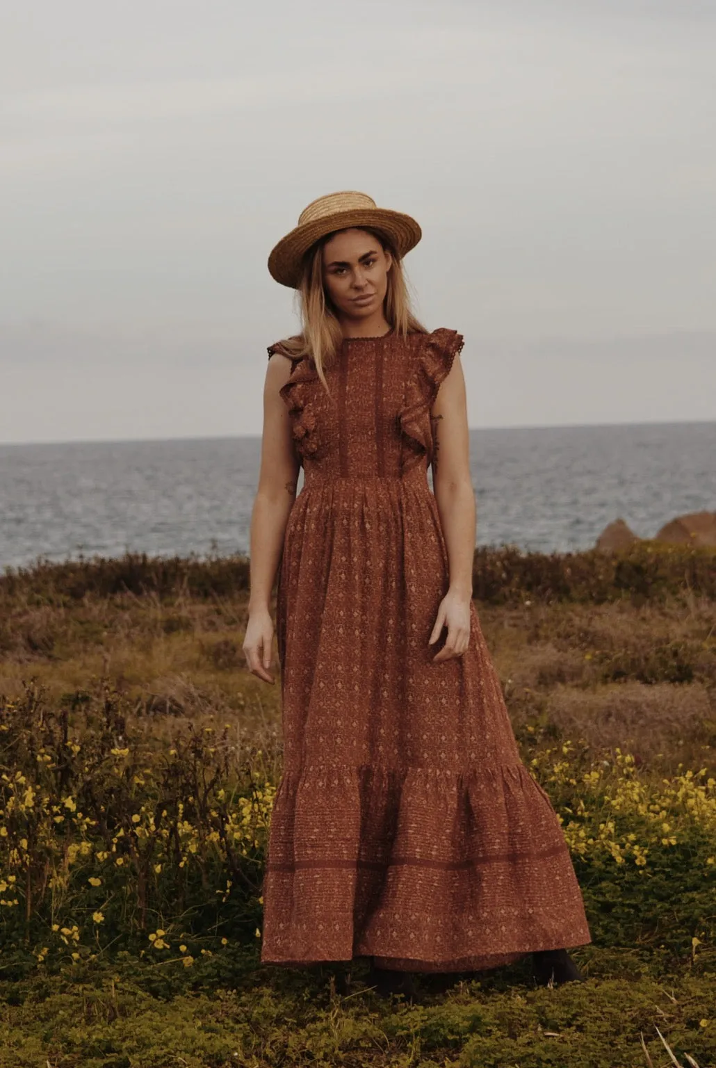 ARLINGTON DRESS ANTIQUE FLORAL RUST