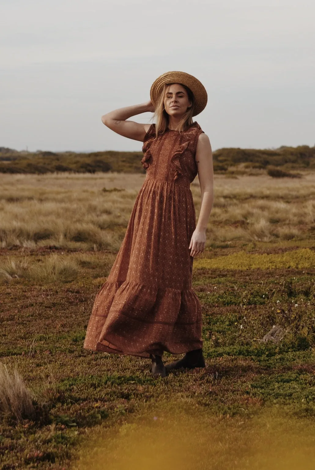 ARLINGTON DRESS ANTIQUE FLORAL RUST