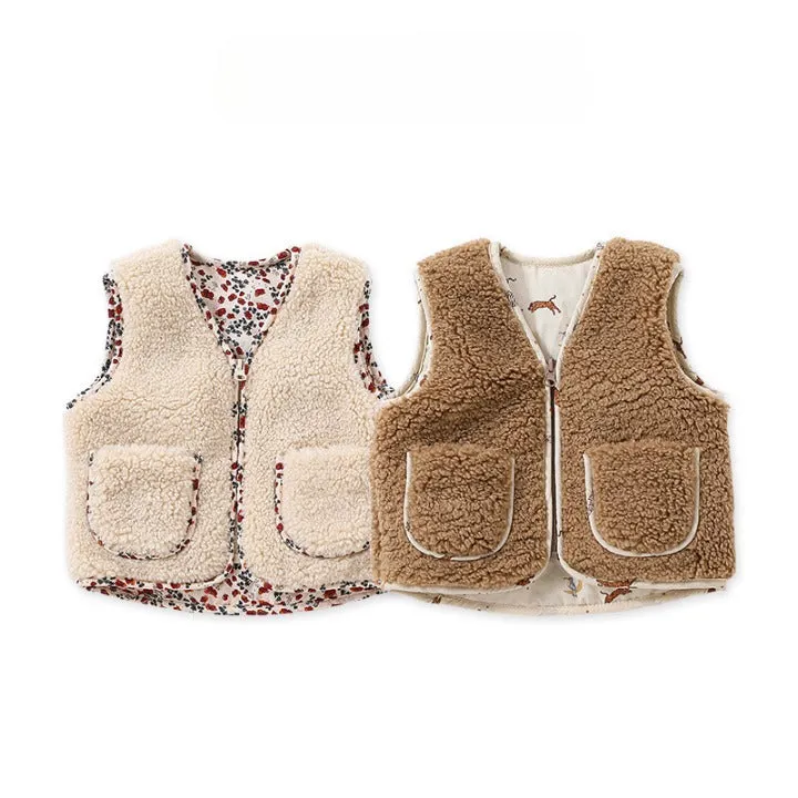 Baby Solid Color Lamb Fleece Quilted Warm Sleeveless Coat by MyKids-USA™