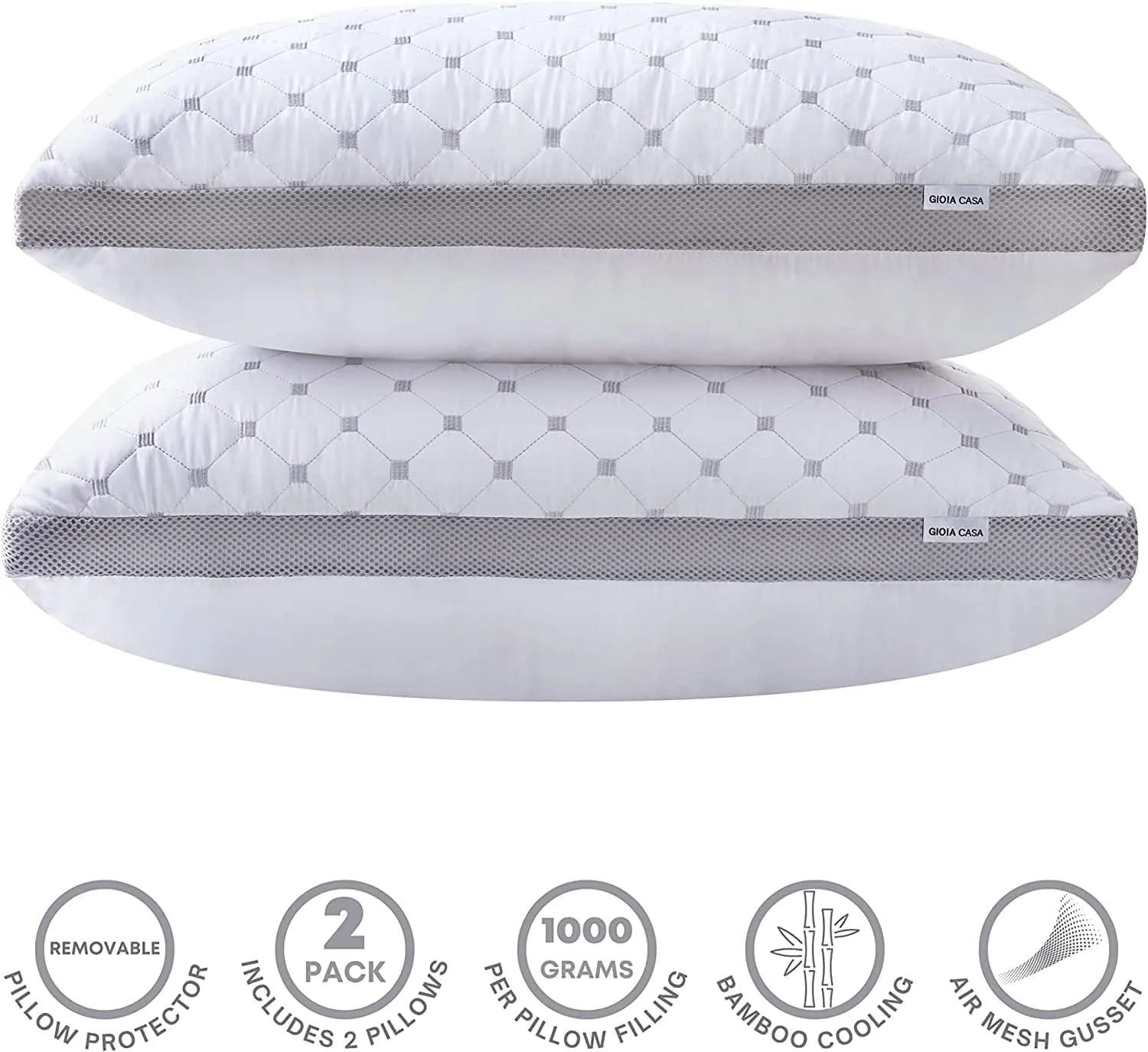 Bamboo Cooling Bed Pillows, Down Alternative, Twin Pack