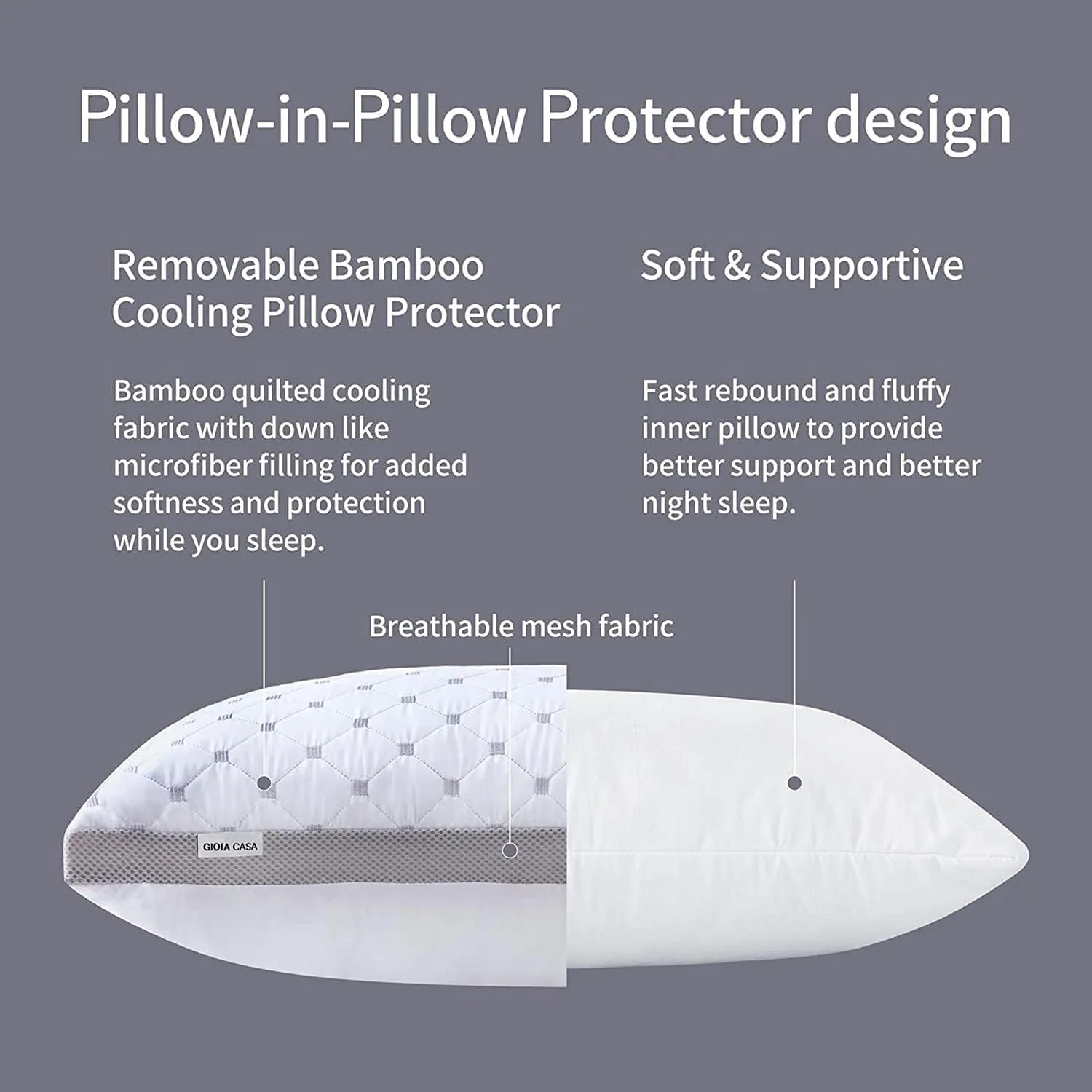 Bamboo Cooling Bed Pillows, Down Alternative, Twin Pack