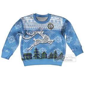 Bannerman Clan Christmas Kid Ugly Sweater with Tartan and Celtic Reindeer Style