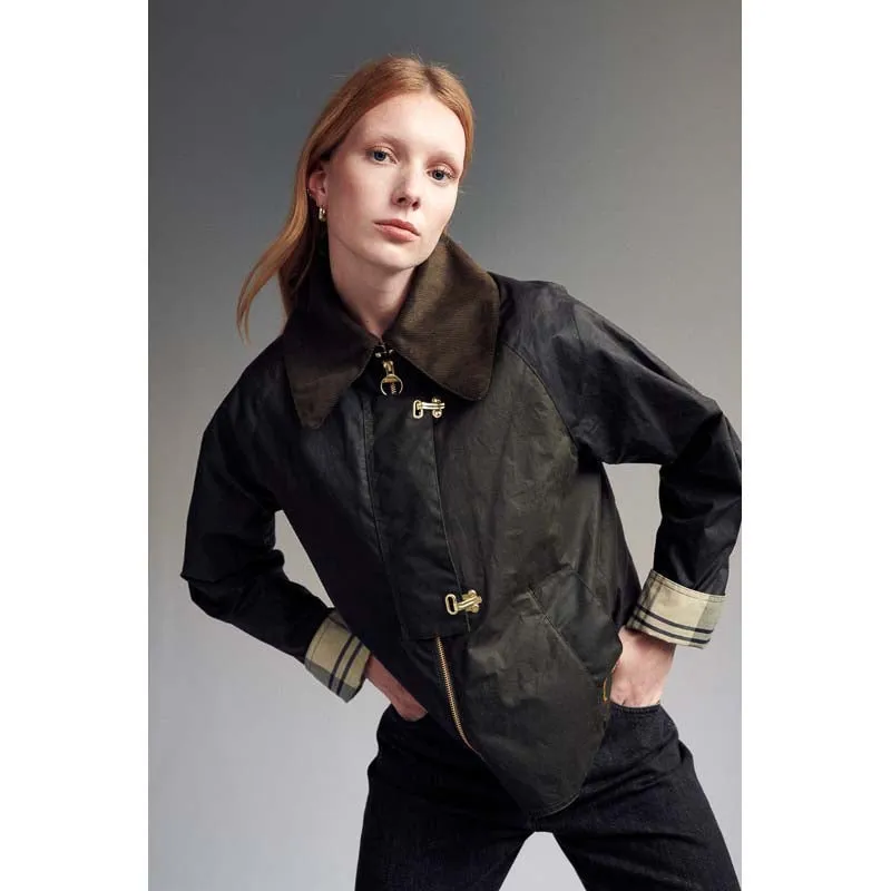 Barbour Patch Drummond Spey Ladies Wax Jacket - Fern/Archive Olive