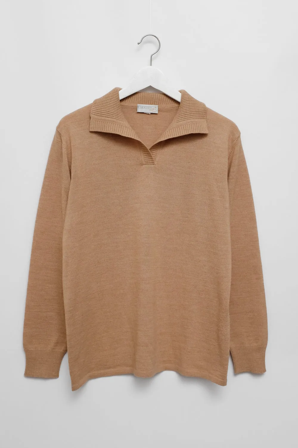 BEIGE WOOL BLEND POLO SWEATER