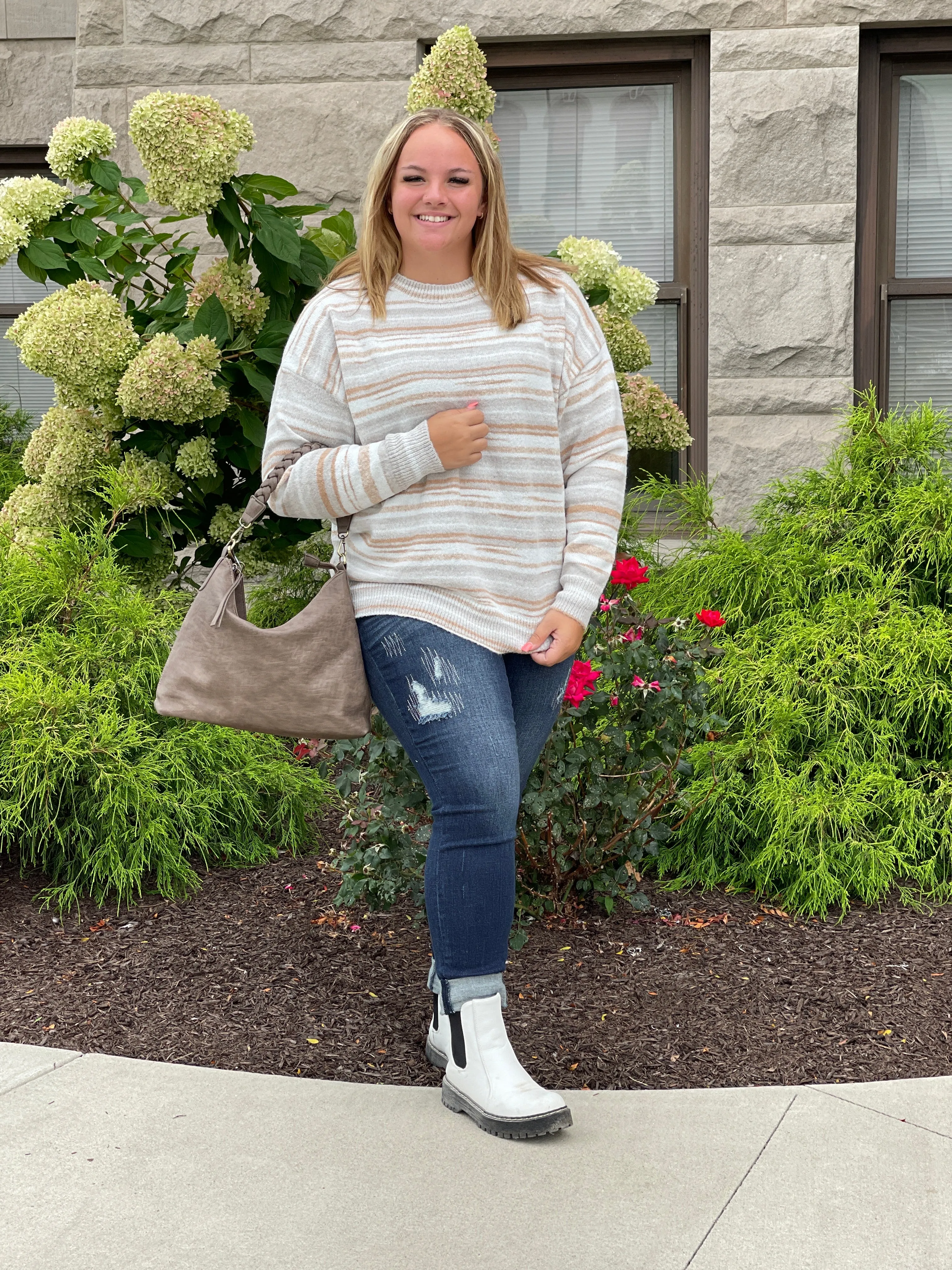 BEIGE/MOCHA STRIPED SWEATER