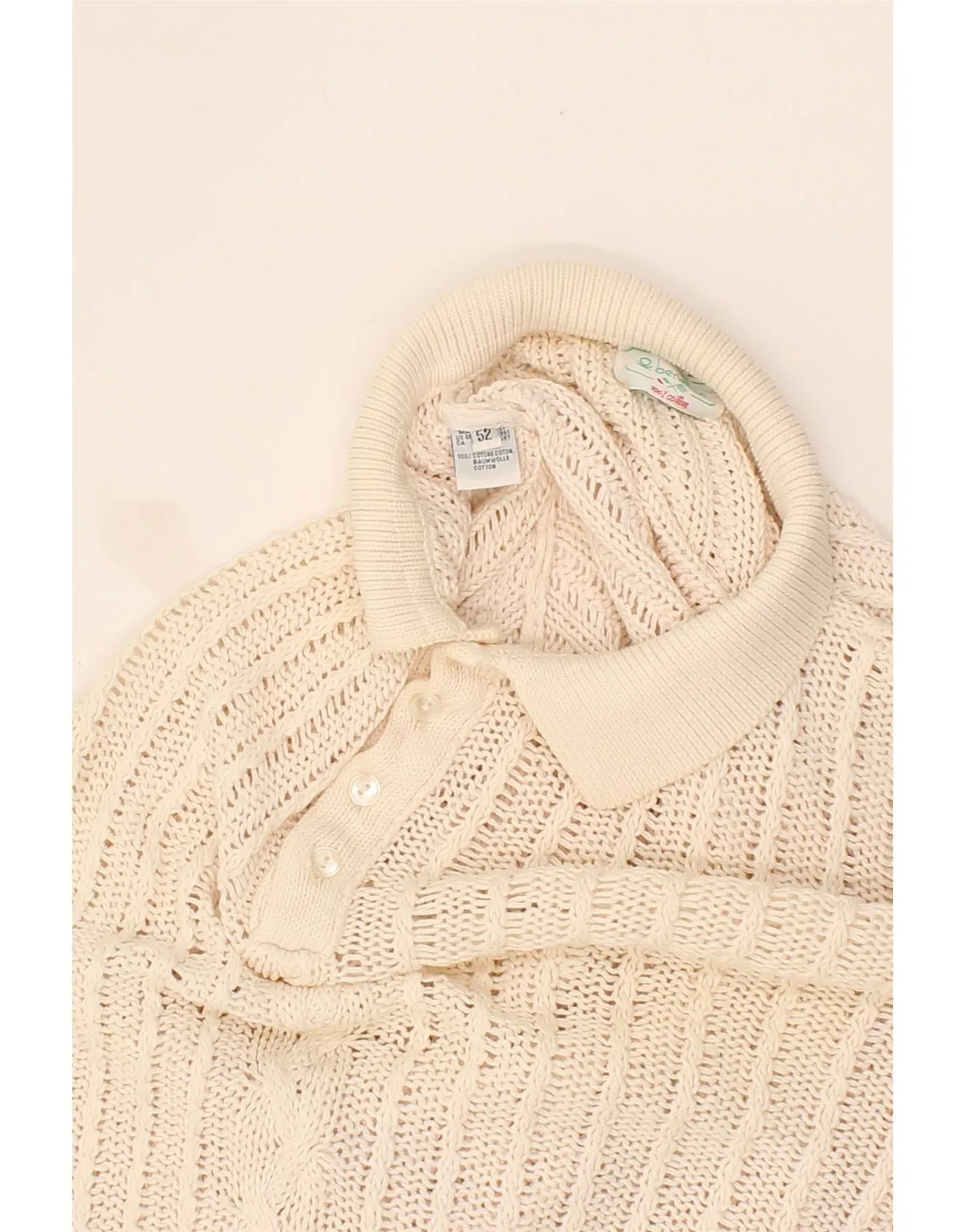 BENETTON Mens Polo Neck Jumper Sweater IT 52 Large Beige Cotton